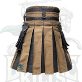 Brown and Black Gothic Hybrid Utility Kilt with Black Watch Tartan Apron